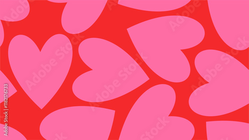 Seamless pattern with hand drawn cute hearts on pink background. Romantic print, doodle textured elements, scribble.