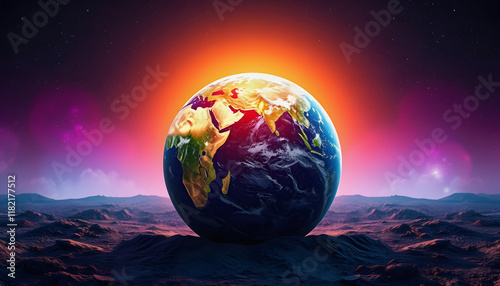 vivid colorful earth planet on ground, idea concept for imagination and optimistic bright side of this world, with white tones