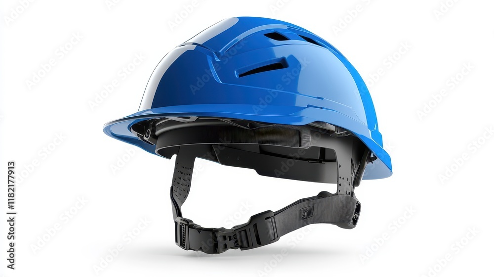 Fototapeta premium Blue Safety Helmet with Adjustable Chin Strap