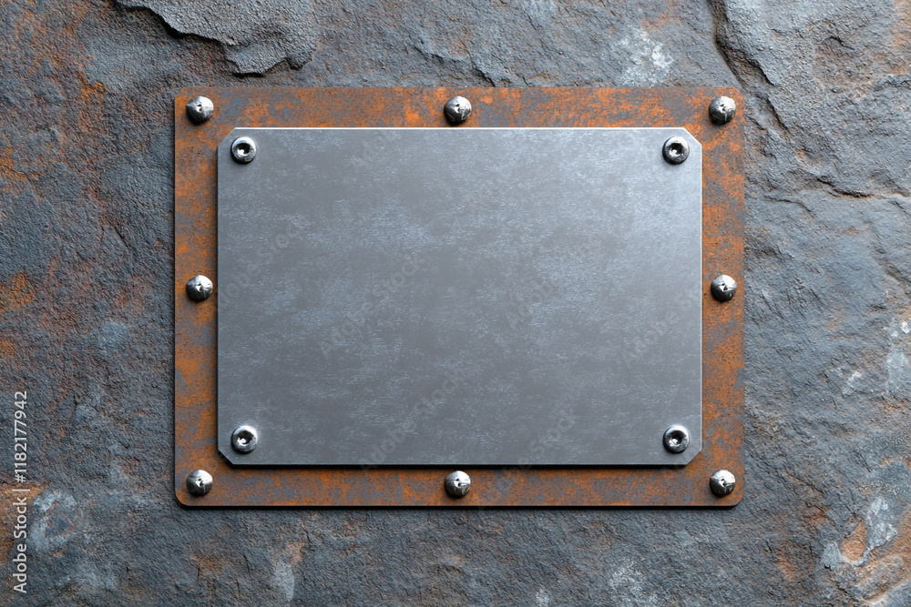 Gunmetal metal plate with rivets on a gunmetal wall - modern and sleek industrial background Gunmetal metal plate with rivets on a gunmetal wall - modern and sleek industrial background