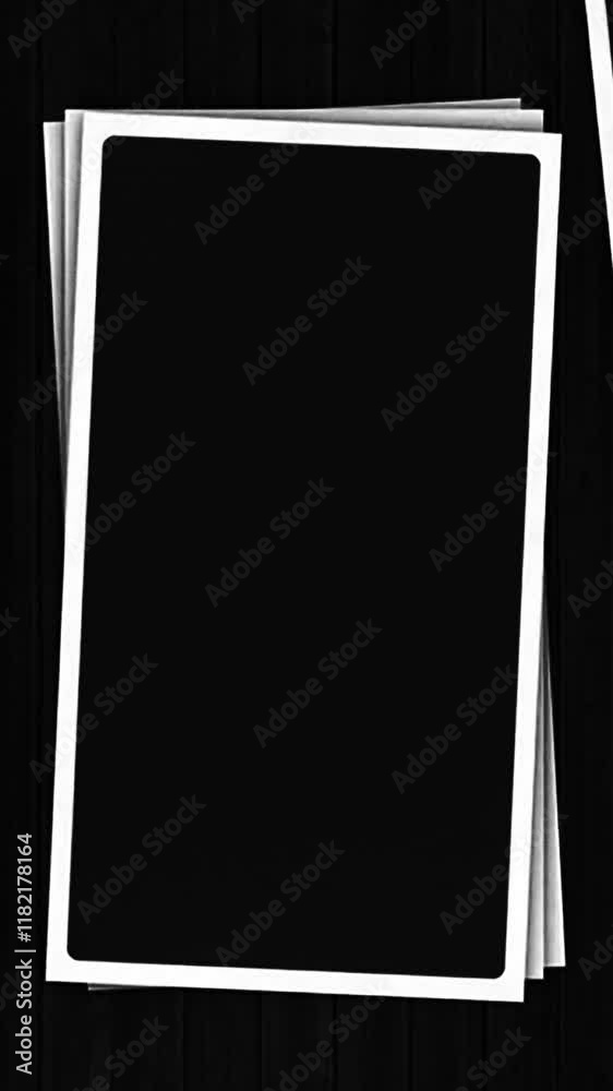 3d render motion graphics social media introduction blank blackboard template turning pages photo album gallery wooden table black and white flat design intro design set of multiple paper canvas