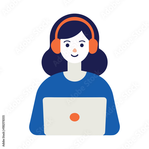 Woman Customer Service Working On Laptop With Headphone