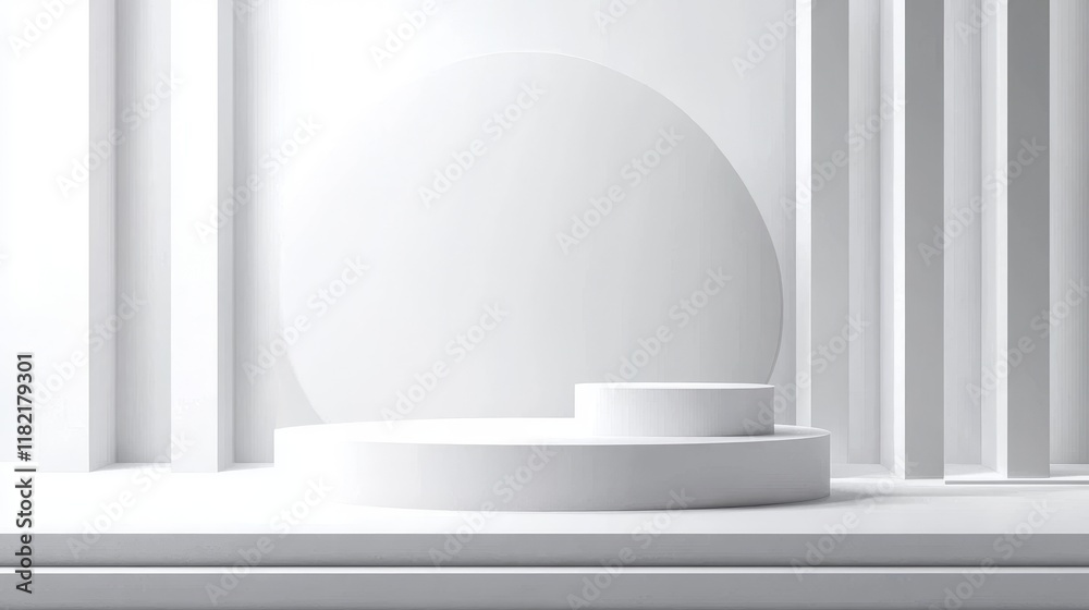 Minimalist White Cylindrical Podium Abstract Background, 3D Render, Product Display 3D rendering, product showcase Minimalist White Cylindrical Podium Abstract Background, 3D Render, Product Display 3D rendering, product showcase