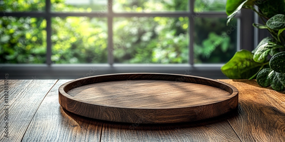 A rustic wooden plate set against a blurred home background, providing a natural and inviting setting for food or product photography. A rustic wooden plate set against a blurred home background, providing a natural and inviting setting for food or product photography.