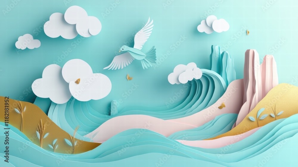 Obraz premium Paper Craft Art the Ocean waves