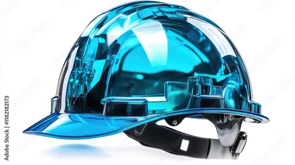 Fototapeta premium Transparent Blue Construction Safety Helmet Design