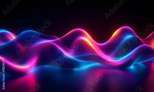 abstract element showcasing bright, wavy shapes in holographic neon colors