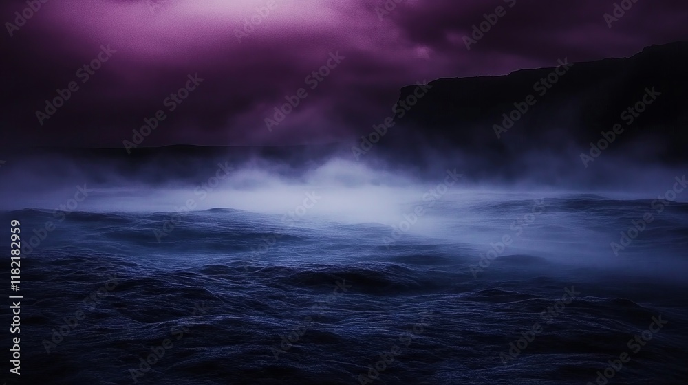 Fototapeta premium Mysterious Foggy Seascape Under a Purple Sky