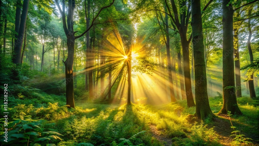 Sunbeams through Forest Canopy - Low Light Photography Sunbeams through Forest Canopy - Low Light Photography