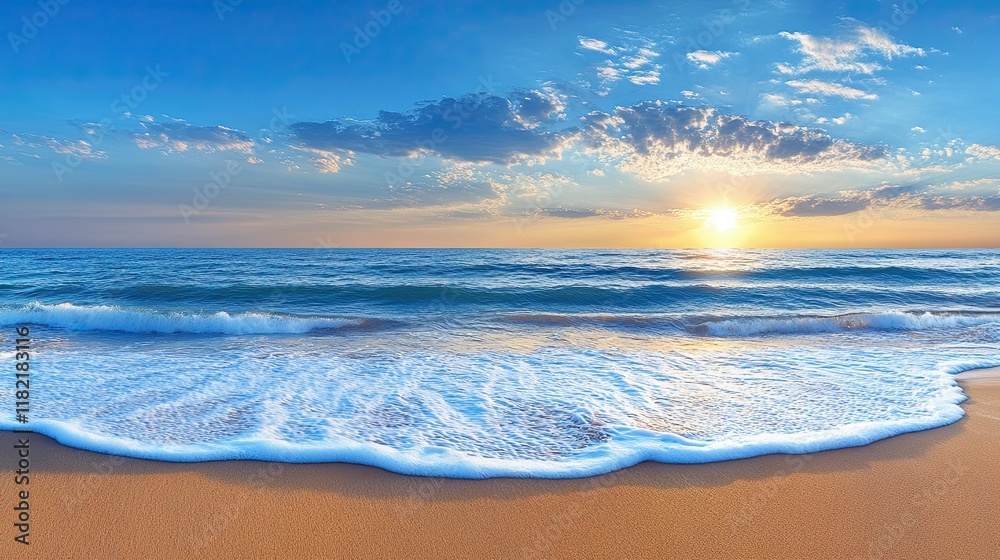 Vibrant sunrise over calm ocean waves reflecting golden light Vibrant sunrise over calm ocean waves reflecting golden light