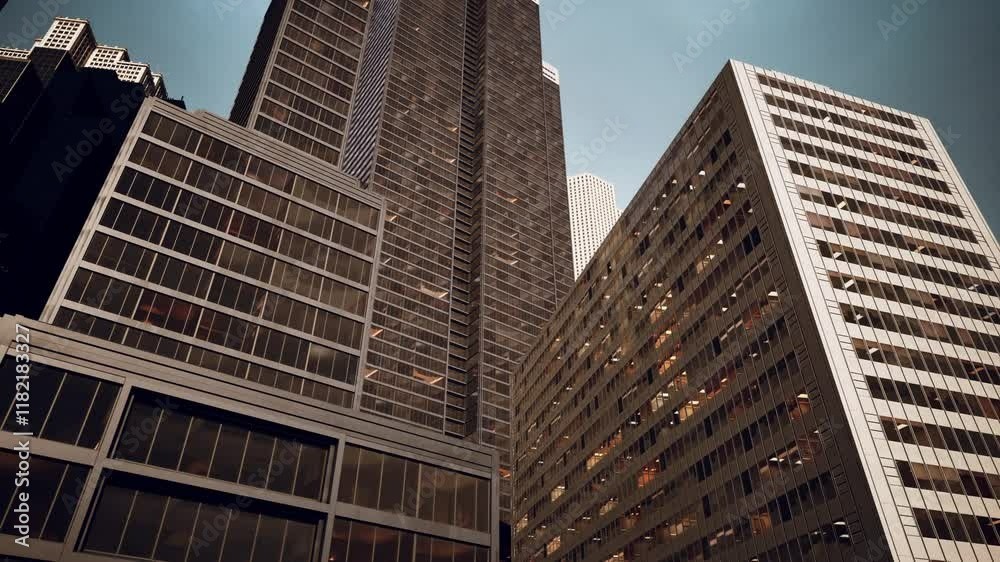 A striking display of architectural prowess, two towering skyscrapers stand in harmonious solidarity, dominating the city skyline.
