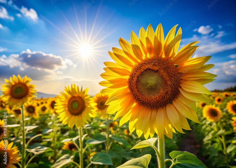 Sunflowers Swaying in Summer Breeze - Vibrant Field of Golden Blooms Sunflowers Swaying in Summer Breeze - Vibrant Field of Golden Blooms