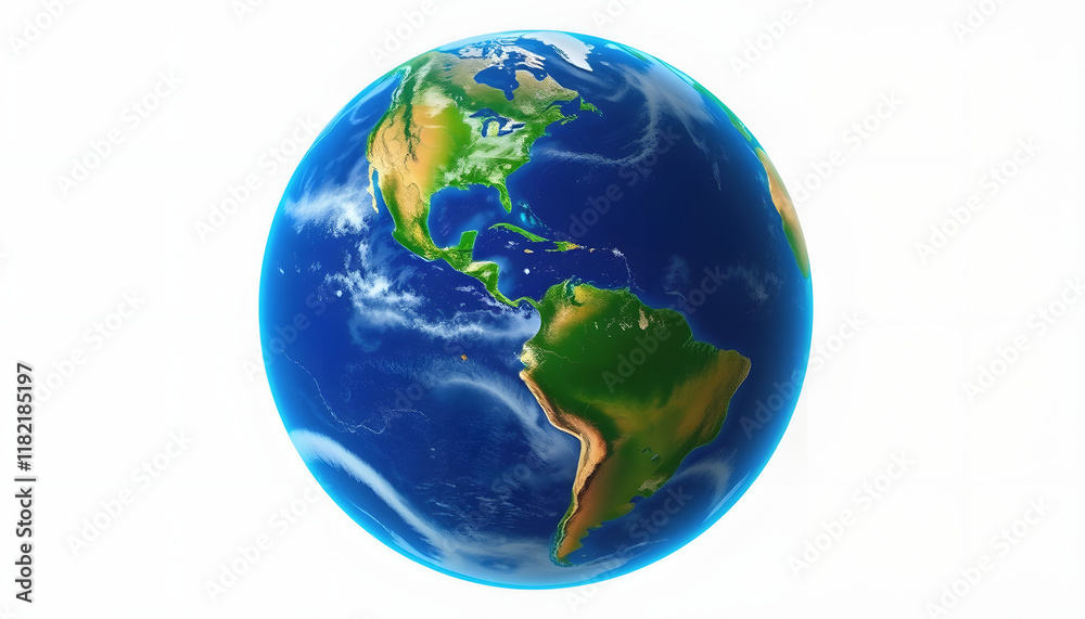 Fototapeta premium Planet Earth cutout. Isolated Earth globe on transparent background, hyperrealism, with white tones