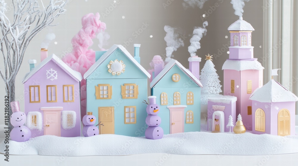 Create a Paper Craft Winter Village Powder Blue Houses Festive Display Art Studio Cozy Scene Winter Wonderland Create a Paper Craft Winter Village Powder Blue Houses Festive Display Art Studio Cozy Scene Winter Wonderland