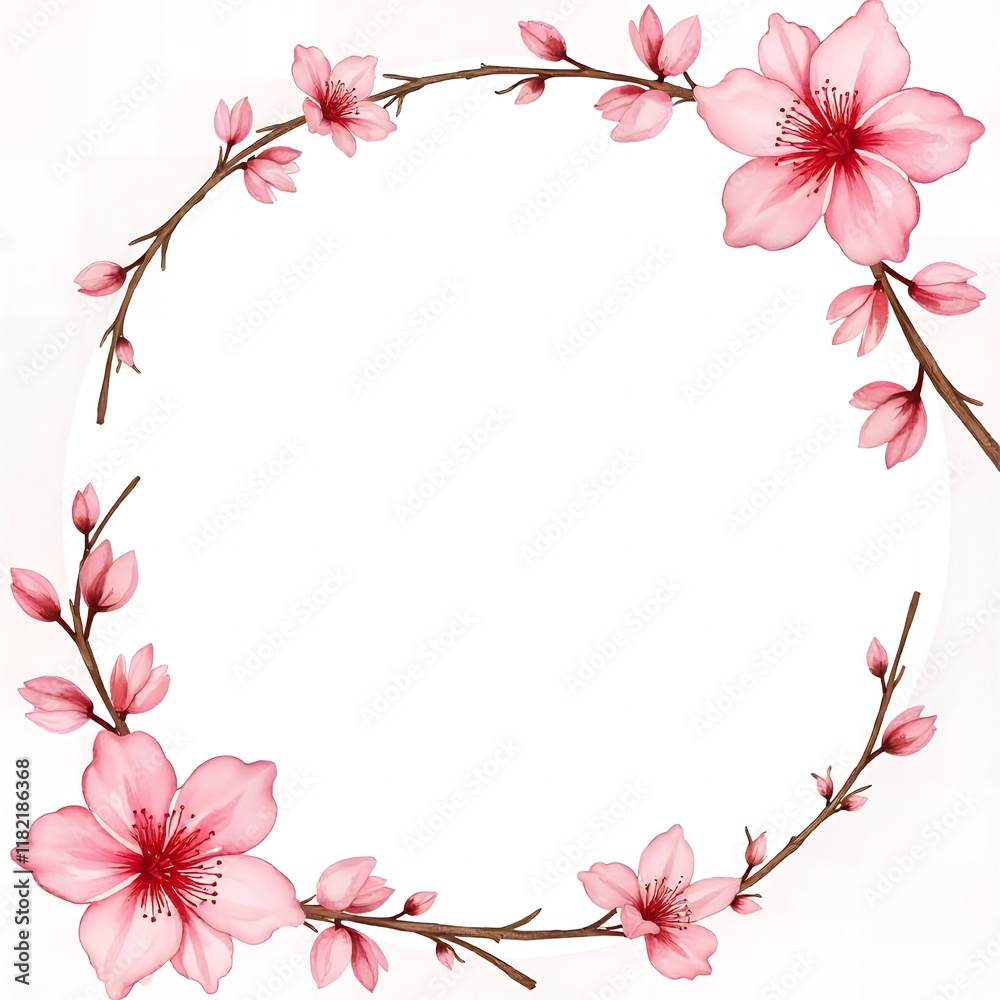 Fototapeta premium Elegant Pink Blossom Frame Spring Floral Circle Border Wedding Invitation Design