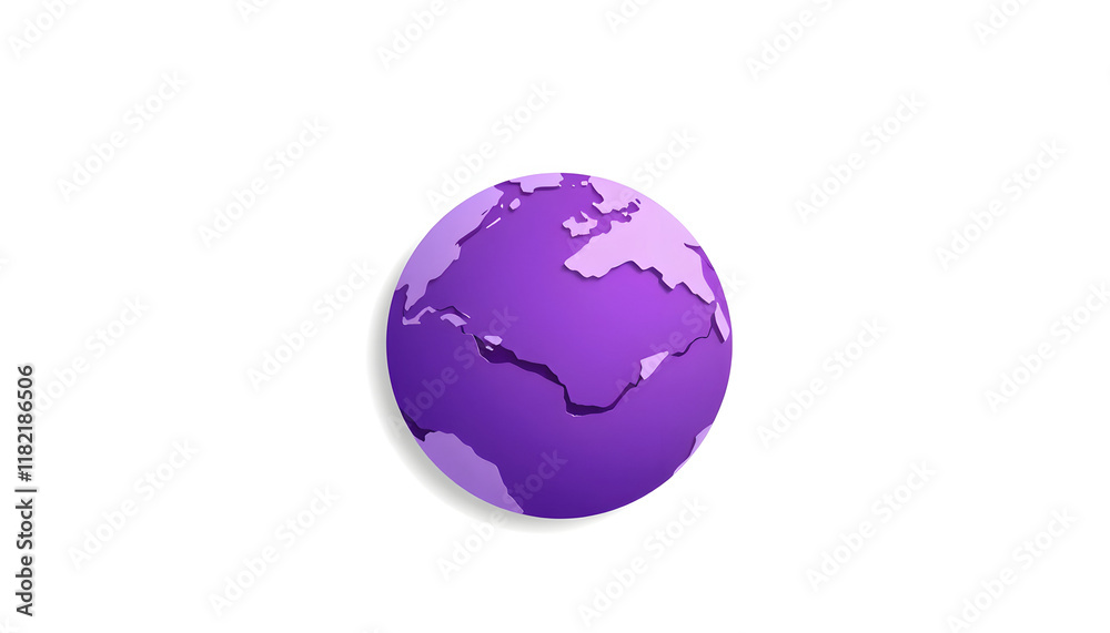 A purple earth with a white background, flat papercut style A purple earth with a white background, flat papercut style