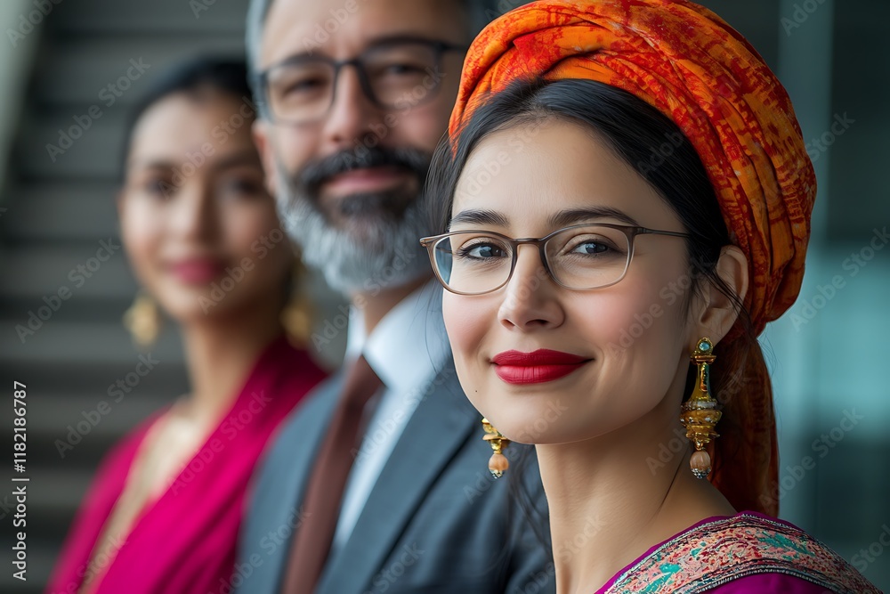 Obraz premium Diverse group wearing traditional attire in corporate setting