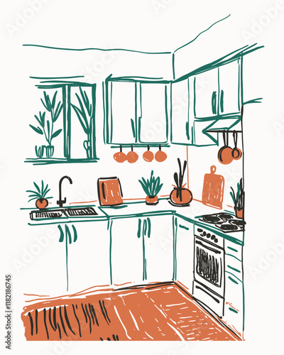 Kitchen illustration in drawing style