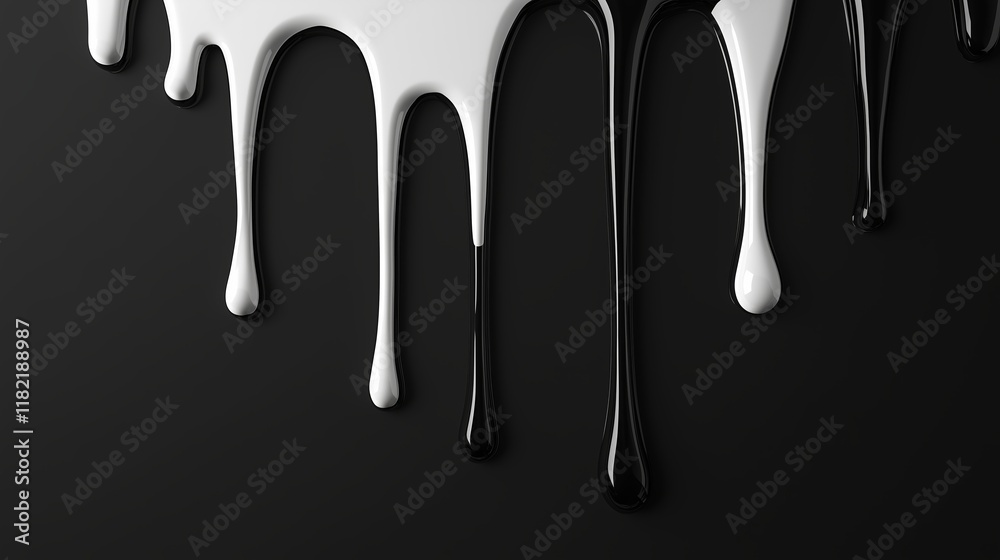 Black and white dripping liquid against a black solid background. Black and white dripping liquid against a black solid background.