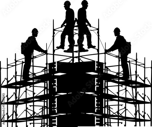 silhouette of construction workers