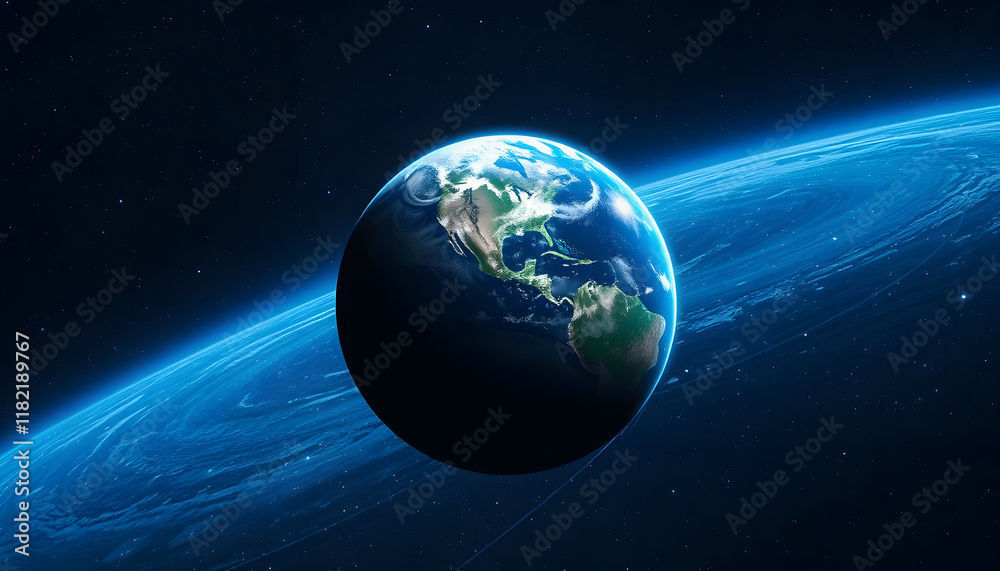 Fototapeta premium Blue planet earth in outer space, grunge, with white tones