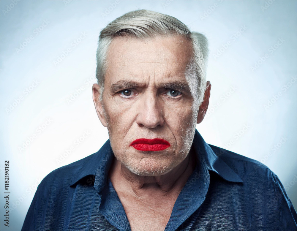 Fototapeta premium Old grumpy gay man looking at camera
