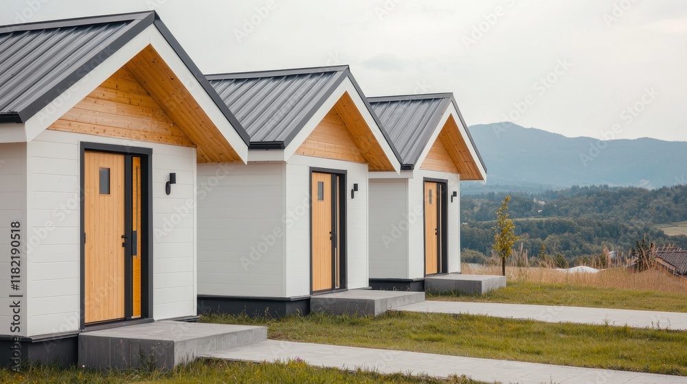 Modern Tiny Houses in Nature with Scenic Background Modern Tiny Houses in Nature with Scenic Background