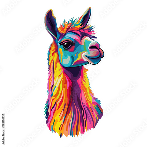 Vibrant Rainbow Llama Portrait Colorful Animal Sticker Art photo