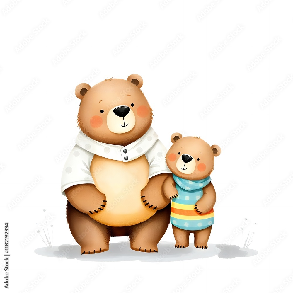 Fototapeta premium Adorable Bear Family Father and Cub Illustration
