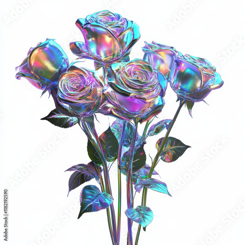 Futuristic holographic rose bouquet with vibrant colors and unique design