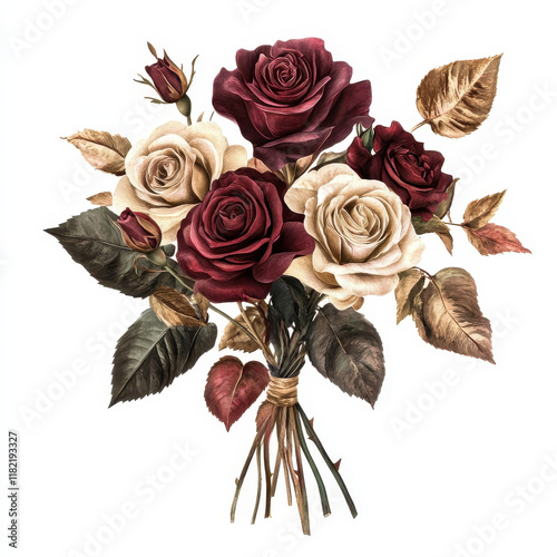 Luxurious rose bouquet with romantic colors and elegant leaves, perfect for high society events