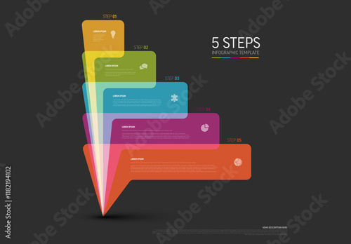 Obraz na płótnie Colorful Pyramid Five Step Infographic Design template with cohesive, eye-catching visual design w salonie