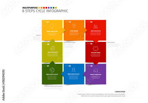 Obraz na płótnie Colorful 8 Steps Cycle Infographic Template made from eight color square blocks w salonie
