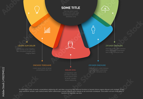 Obraz na płótnie Infographic template with five color element options on top fan infochart scheme diagram w salonie