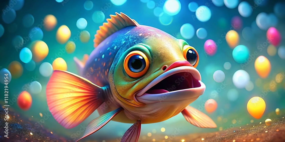 Surprised Cartoon Fish Character, Wide Eyes, Open Mouth, Right Side Copy Space Surprised Cartoon Fish Character, Wide Eyes, Open Mouth, Right Side Copy Space