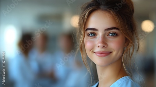Wallpaper Mural Portrait of a Smiling Young Woman with Freckles and Blue Eyes Torontodigital.ca