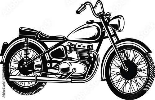 Classic Vintage Motorcycle Design Black and White Illustration