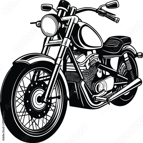 Classic Chopper Motorcycle Black and White Illustration Design