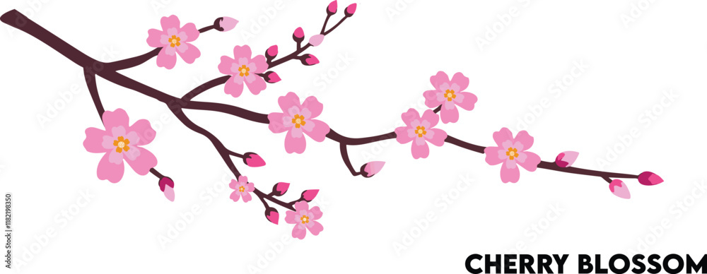 Fototapeta premium Realistic Cherry blossom branch. pink Sakura flower ,Cherry blossom with vector. Japanese Cherry Blossom vector. Brunch of Sakura with blooming pink watercolor flower. Pink watercolor cherry flower v