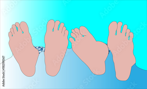 Couple of female bare feet sole in the bed