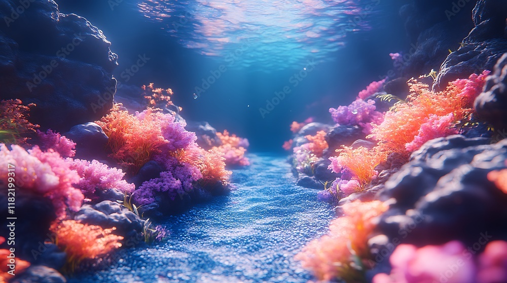 Fototapeta premium Vibrant Coral Reef Underwater Pathway Scene