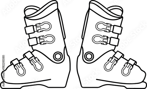 unique professional ski boot vector line art isolated by white background photo