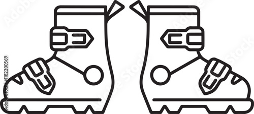 unique professional ski boot vector line art isolated by white background photo