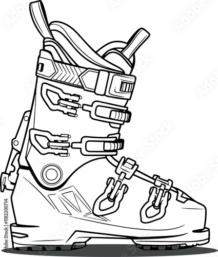 unique professional ski boot vector line art isolated by white background