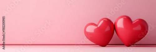 Obraz na płótnie Minimalistic composition of two 3D red hearts resting on a soft pink surface love, relationships, and romance. w salonie