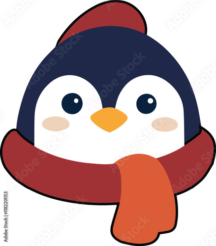 a cute penguin wearing scarf silhouette vector isolated on white background.