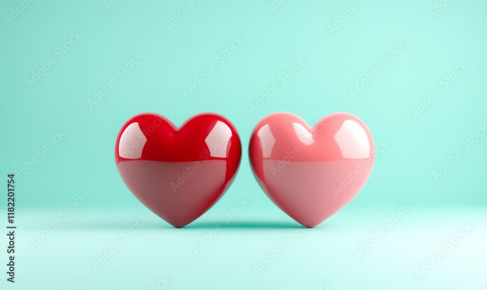 3D Red and Pink Hearts on a Vibrant blue background, ideal for romantic or festive themes.