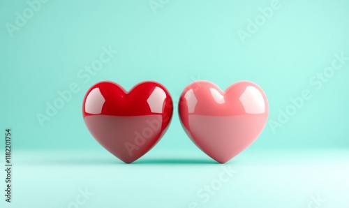 Obraz na płótnie 3D Red and Pink Hearts on a Vibrant blue background, ideal for romantic or festive themes. w salonie