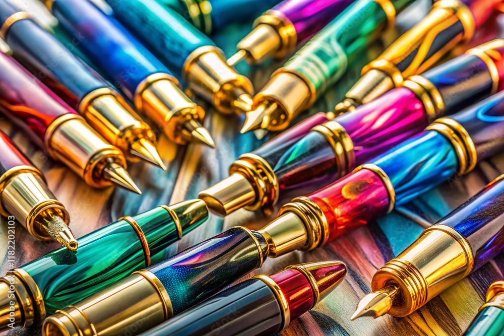 Surreal Collection of Classic Pens Floating on White Background Surreal Collection of Classic Pens Floating on White Background