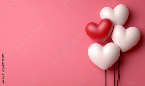 Obraz na płótnie 3D Red and white hearts with patterns arranged on a vibrant pink background, ideal for romantic or festive themes. w salonie